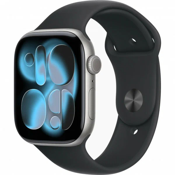 Apple Watch Series 11 GPS 42mm, корпус из алюминия цвета «серый космос», спортивный ремешок черного цвета S/M MEQW4