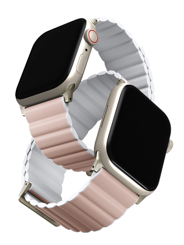 Ремешок Uniq для Apple Watch 42/41/40 mm Revix Premium Ed. Leather/Silicone Blush Розовый/белый