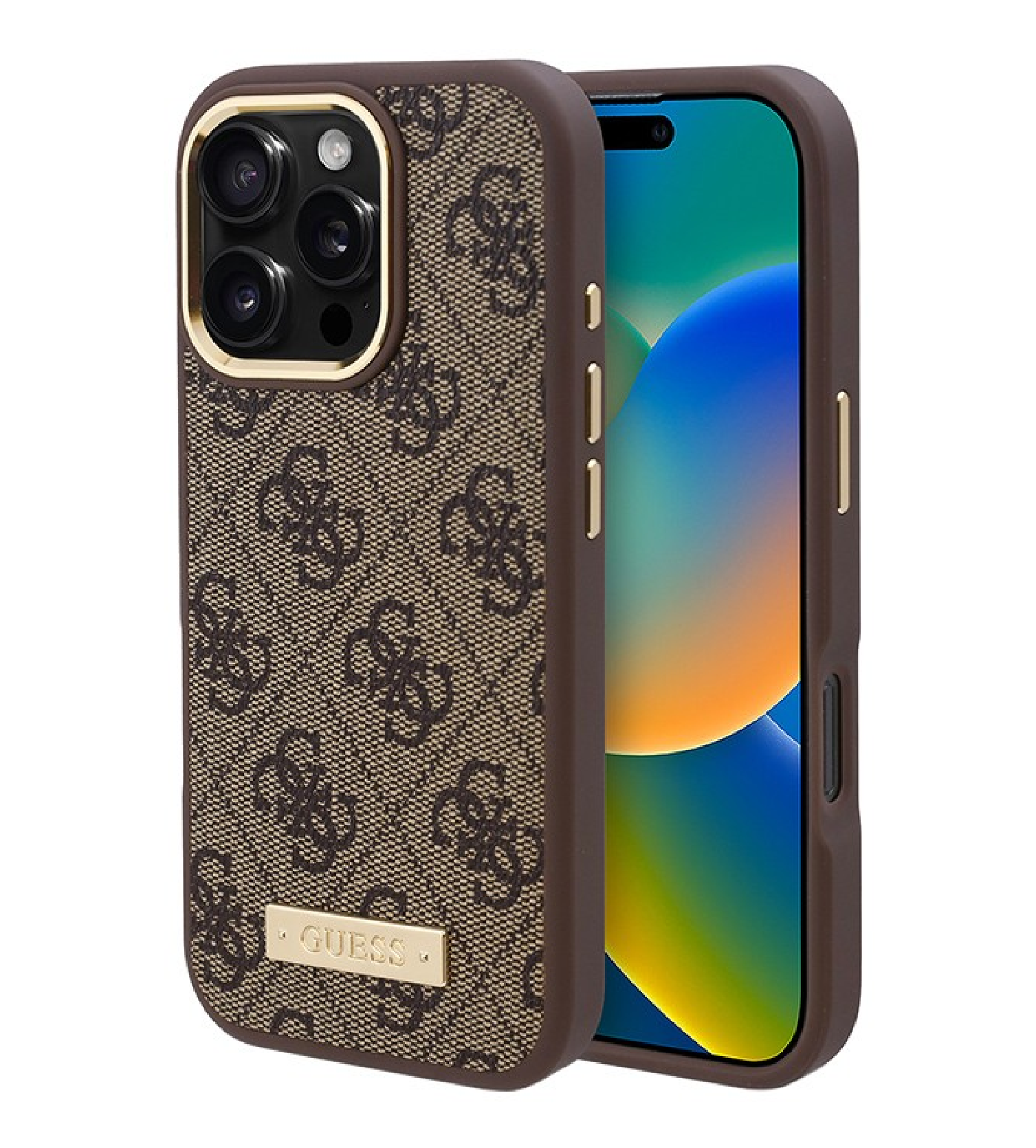 Чехол Guess PU 4G Plate metal logo Hard с MagSafe для iPhone 16 Pro Max, Коричневый