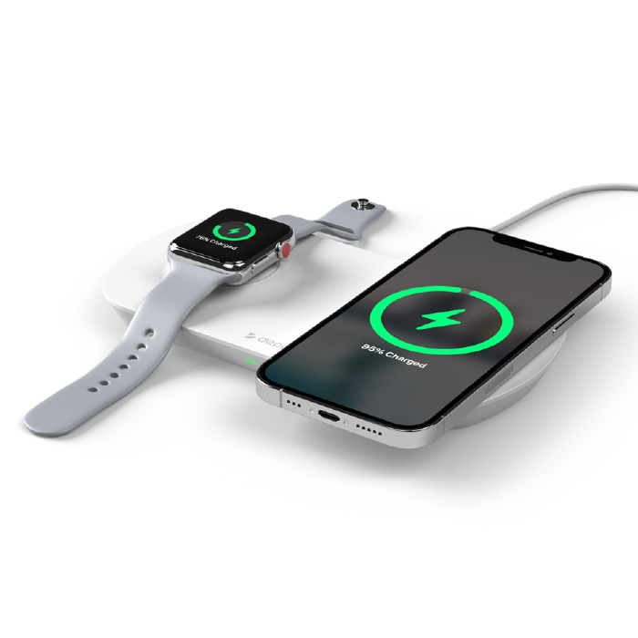 Зарядная станция Deppa 2 в 1: iPhone, Apple Watch, беспроводная, 17,5 Вт, белая