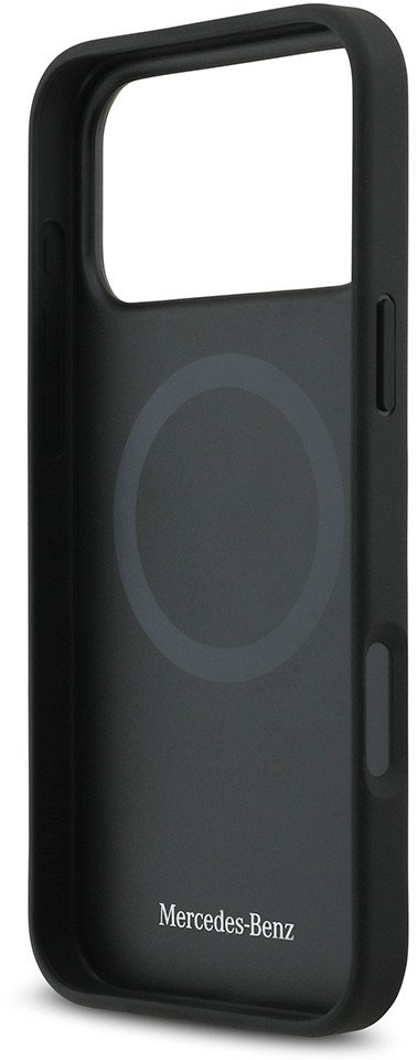 Чехол Mercedes для iPhone 17 Pro Max Leather Vintage Round Debossed Logo Hard (MagSafe), Черный