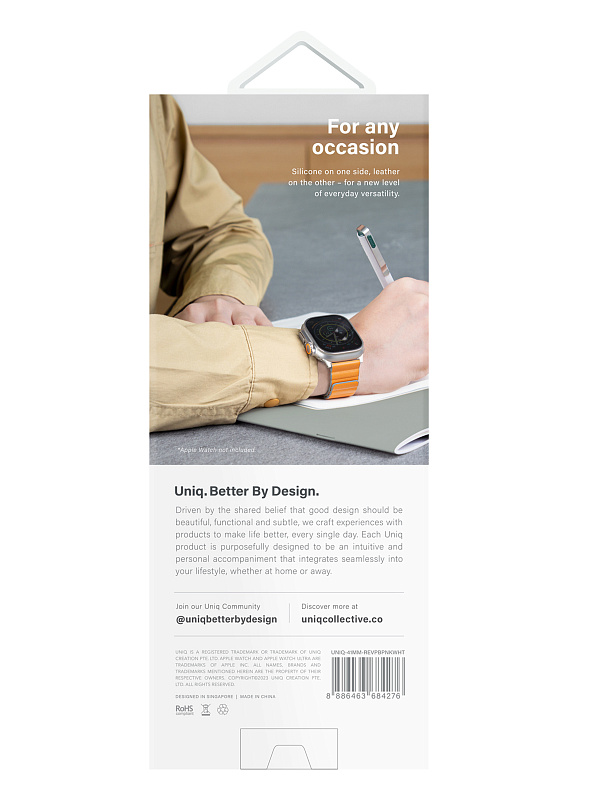 Ремешок Uniq для Apple Watch 42/41/40 mm Revix Premium Ed. Leather/Silicone Blush Розовый/белый