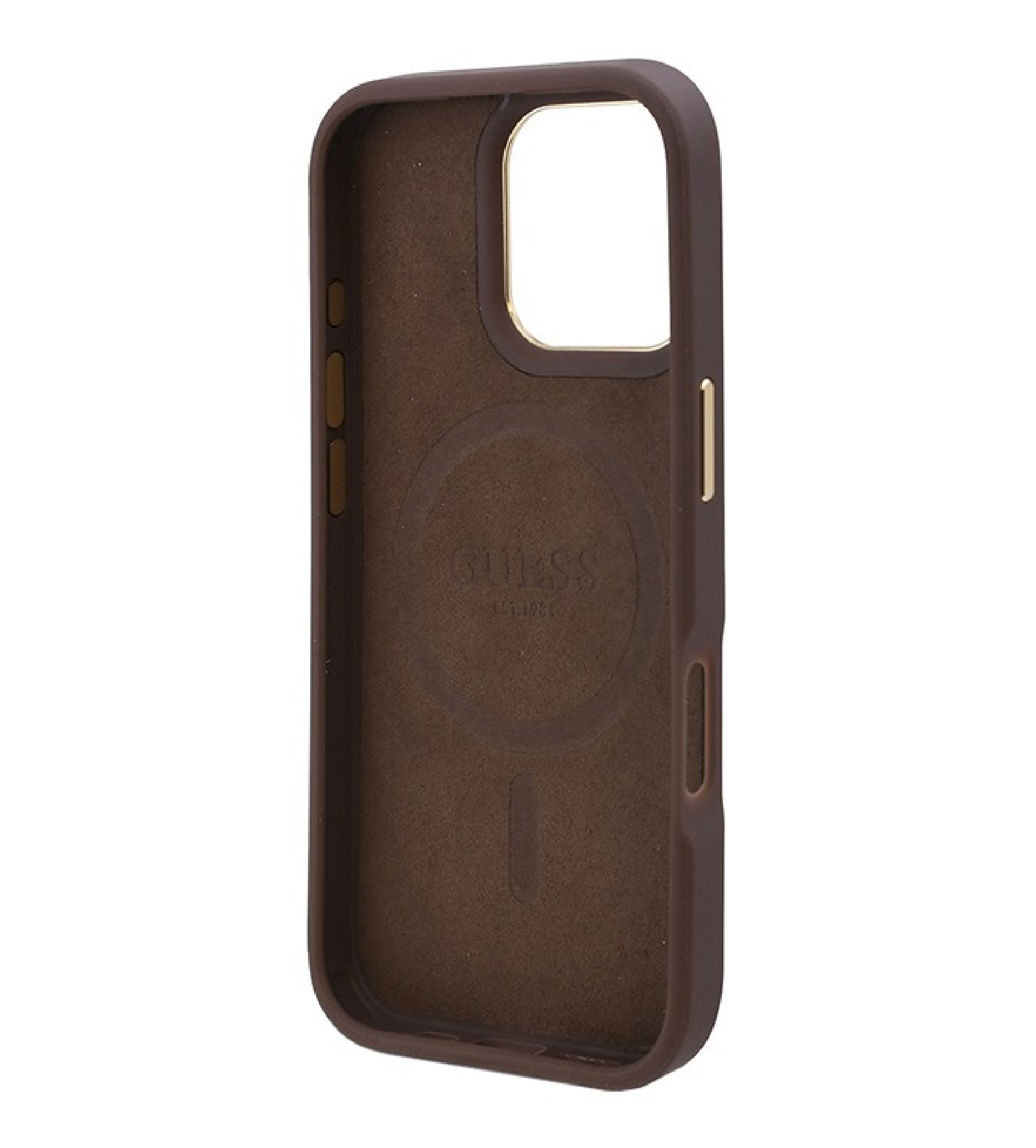 Чехол Guess PU 4G Plate metal logo Hard с MagSafe для iPhone 16 Pro Max, Коричневый