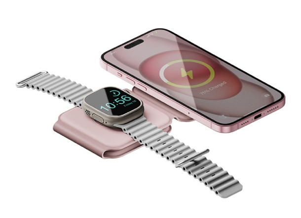 Беспроводное зарядное устройство Bazic GoMag Trio PLUS magnetic wireless foldable 15W Pink