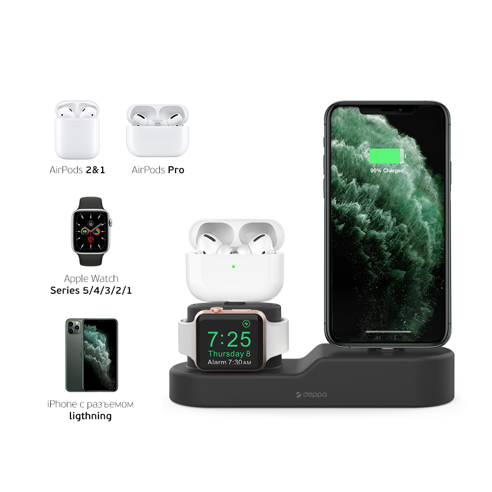 Deppa для зарядки 3 в 1: iPhone, AirPods, Apple Watch, Серый