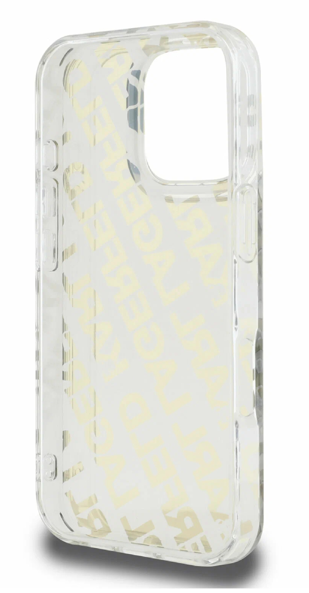 Чехол Lagerfeld для iPhone 16 Pro Max, PC/TPU Repeat Logo Hard, Прозрачный/Золотой