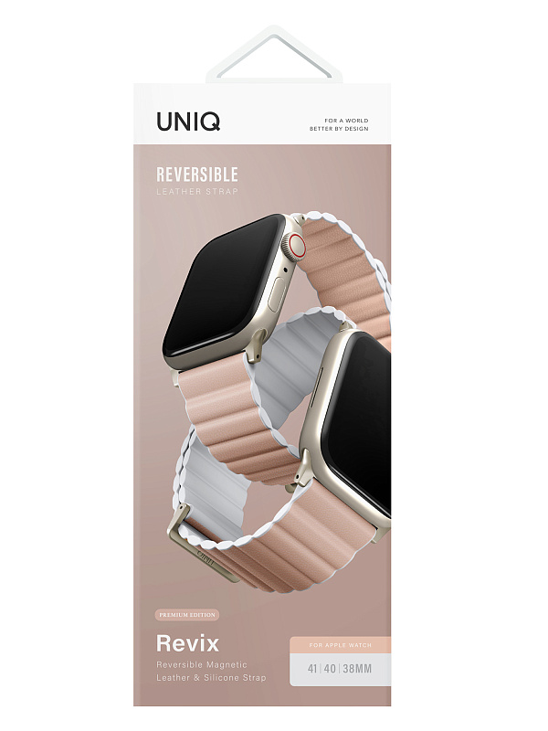 Ремешок Uniq для Apple Watch 42/41/40 mm Revix Premium Ed. Leather/Silicone Blush Розовый/белый