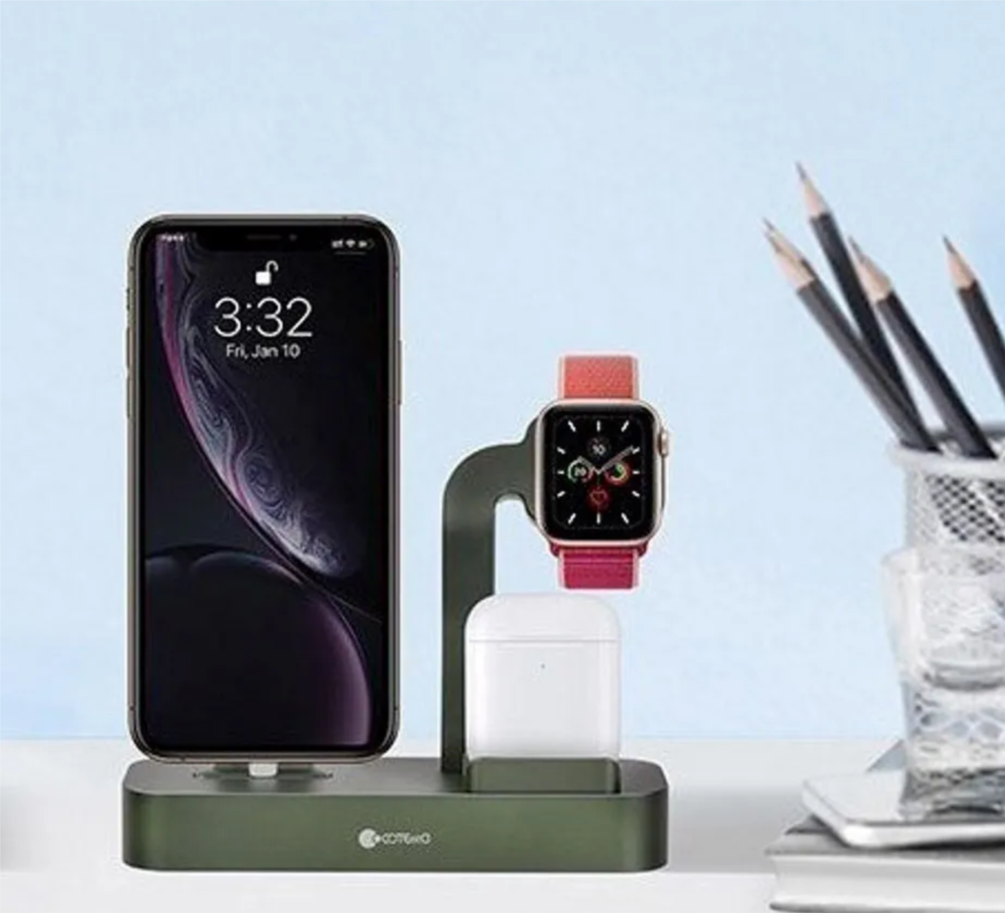 Док-станция CoteetCI 3 in 1 Multifunction Charging Stand для iPhone/Watch/AirPods Green